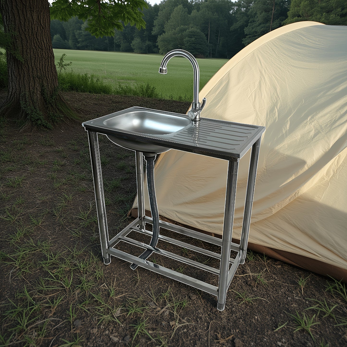 Keukentafelbladwasbak – Vrijstaande Wasbak – Keukenspoelbak – Wastafelblad – Mobiele Spoelbak – Roestvrijstaal – 75x40x80 cm – Warm en Koud Water