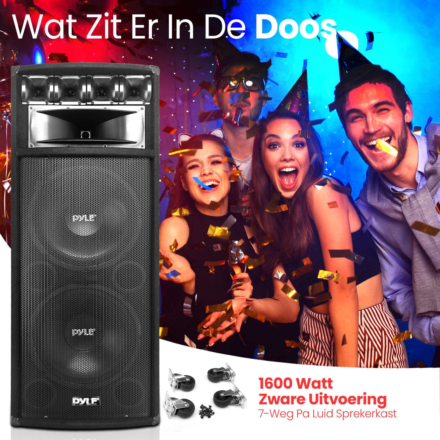 1600W Luidspreker – Subwoofer – PA Speaker – DJ Speaker – Party Speaker – Zwarte 1600 Watt – Dubbele 12-inch Woofers & 4 Tweeters