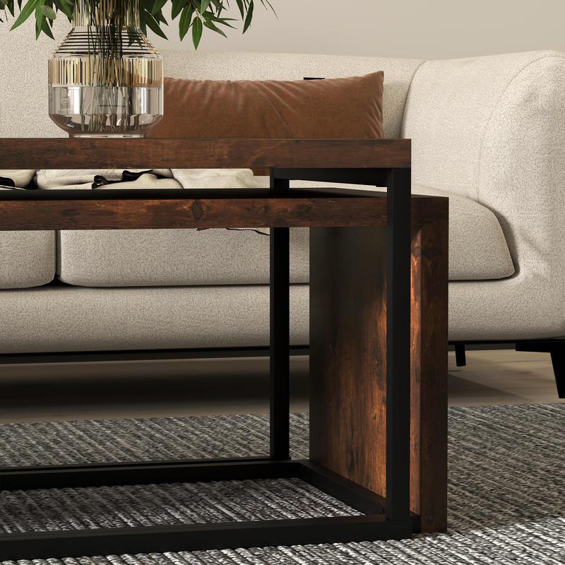 2-delige Set Bijzettafels – Salontafel – Couchtisch – Woonkamertafel – Nachtkastje – MDF en Metaal – Compact Design – Zwart