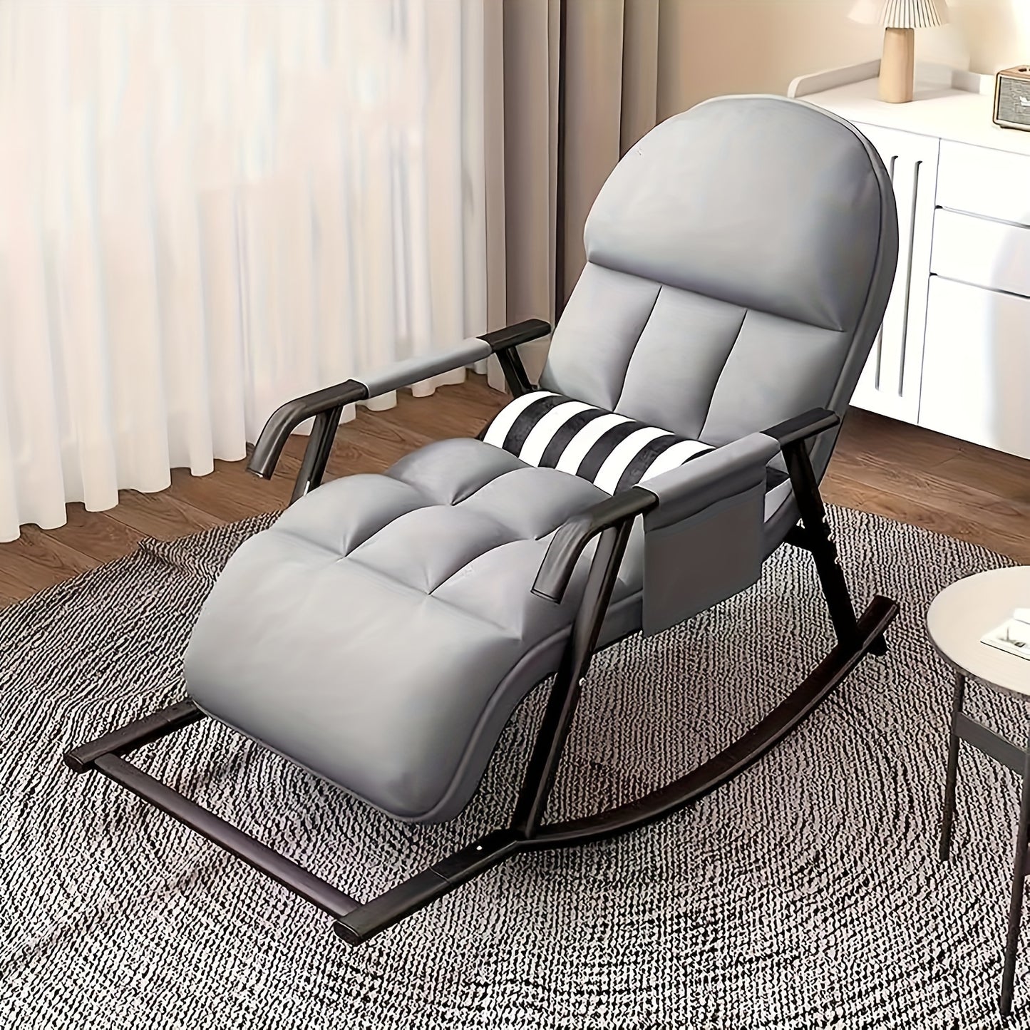 Schommelstoel – Schommelstoel Met Kussens – Draaifauteuil – Relaxstoel – Woonkamerstoel – Grijs – Verstelbare Rugleuning – 100% Katoen Zitting