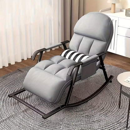 Schommelstoel – Schommelstoel Met Kussens – Draaifauteuil – Relaxstoel – Woonkamerstoel – Grijs – Verstelbare Rugleuning – 100% Katoen Zitting