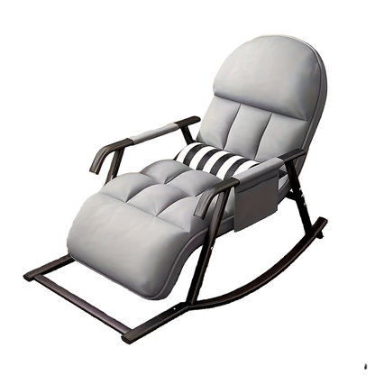 Schommelstoel – Schommelstoel Met Kussens – Draaifauteuil – Relaxstoel – Woonkamerstoel – Grijs – Verstelbare Rugleuning – 100% Katoen Zitting