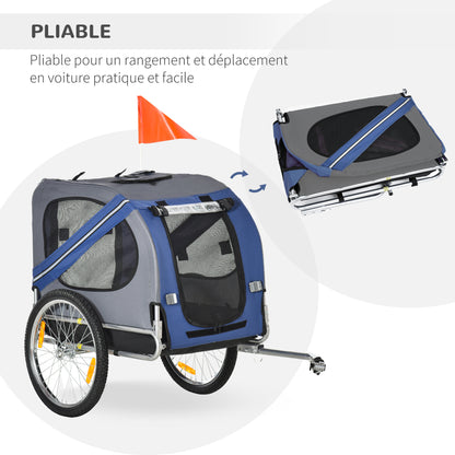 Fietskar Hond – Hondenfietskar – Hondenkar – Fietsaanhanger – Huisdierenkar – Waterbestendig Polyester – Max 30 kg – 130x73x90 cm – Inclusief Vlag & Reflectoren