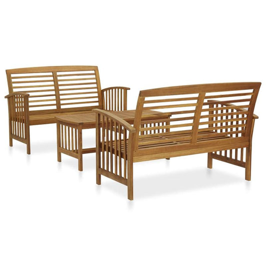 3-delige Loungeset – Tuinmeubel – Loungeset Hout – Buitenmeubel – Balkonset – Acaciahout – Weerbestendig – Compact Design