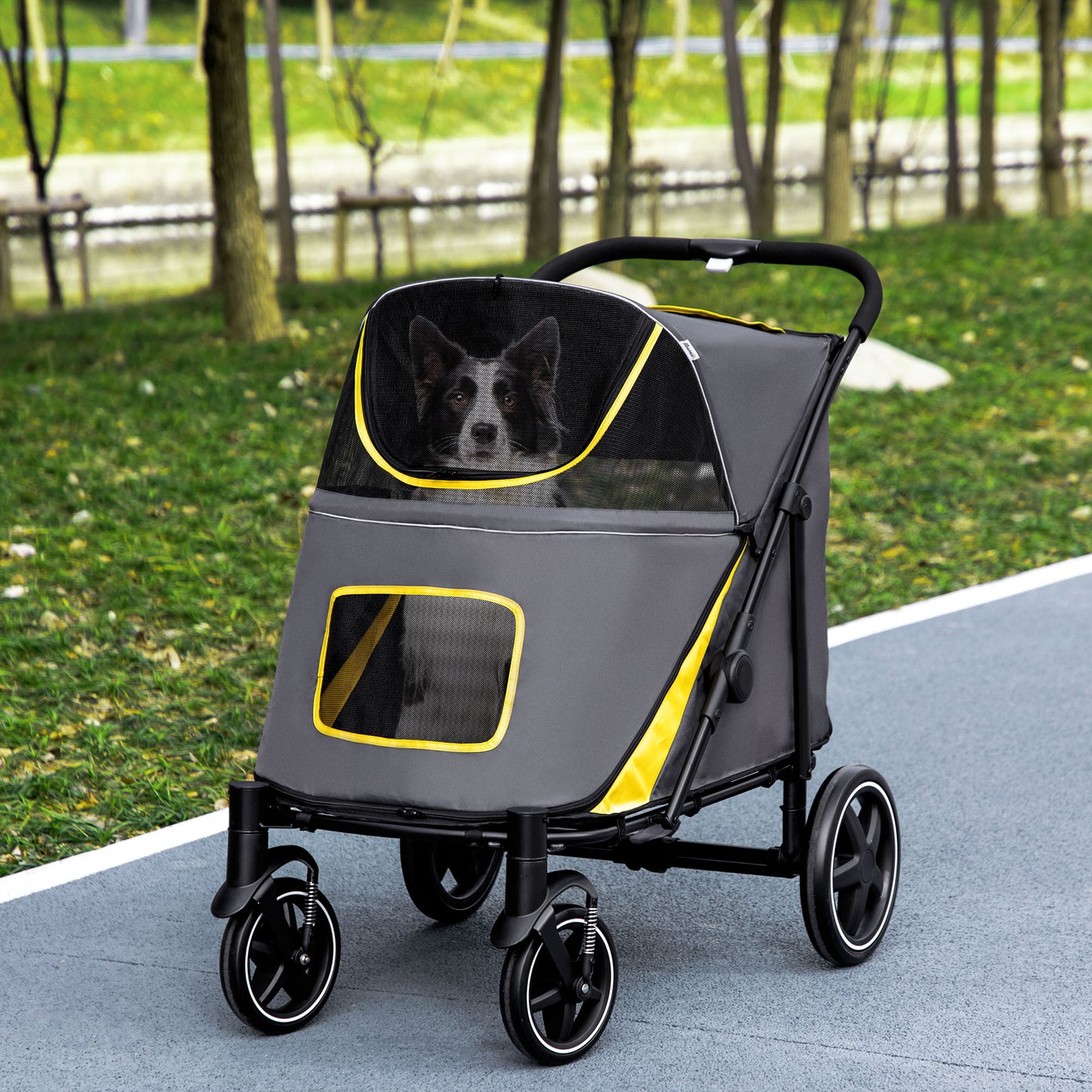 Hondenwagen – Opvouwbare Hondenbuggy – Hondenkar – Dierenwagen – Huisdierwagen – Tot 30 kg Draagvermogen – One-Click Inklapsysteem – Veiligheidsharnassen – Opbergvakken – Donkergrijs