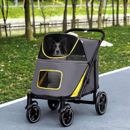 Hondenwagen – Opvouwbare Hondenbuggy – Hondenkar – Dierenwagen – Huisdierwagen – Tot 30 kg Draagvermogen – One-Click Inklapsysteem – Veiligheidsharnassen – Opbergvakken – Donkergrijs