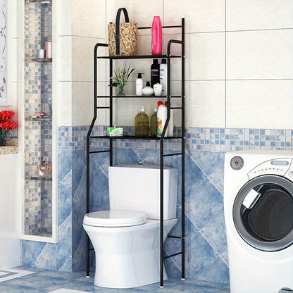Toiletkastje – Badkamerkastje – WC Kastje – Opbergkast – Toiletmeubel – Zwart Metalen Frame – 165x55x26 cm – 3 Ruime Planken