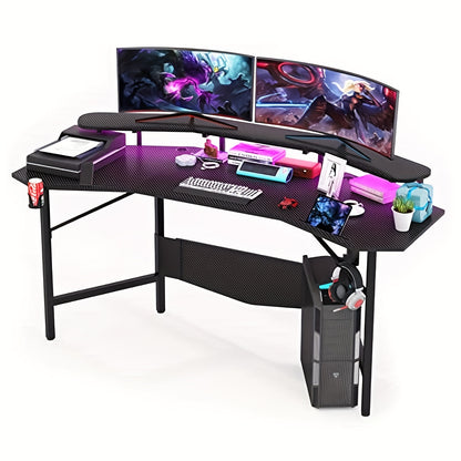Gamingbureau – Gamebureau – Computertafel – Bureautafel – Gamingtafel – Met Bekerhouder En Koptelefoonhaak – 180x60x75 cm – Zwart – Met Metalen Frame En Monitorstandaard
