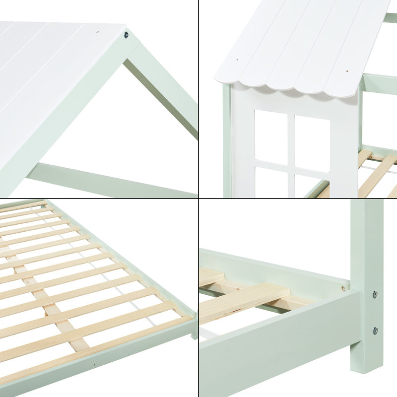 Kinderbed – Huisjesbed – Kinderbedden – Eenpersoonsbed – Speelbed – Massief Hout – Semi-Open Ontwerp – 140x200 cm – Wit
