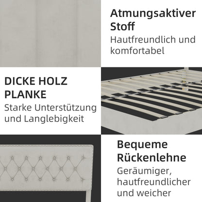 Bed – Bedframe – Slaapbed – Boxspring – Ledikant – Beige Stoffen Hoofdbord Met Geheugenfoam – Lage Boxframe 140x200 cm