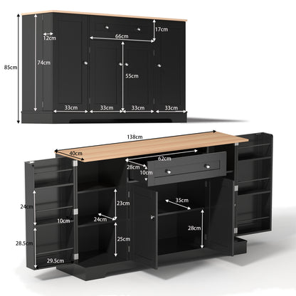 Buffetkast – Dressoir – Opbergkast – Serveerkast – Keukenkast – Modern Design – 138 CM Breed – Verstelbare Planken – Kantelbeveiliging – Zwart