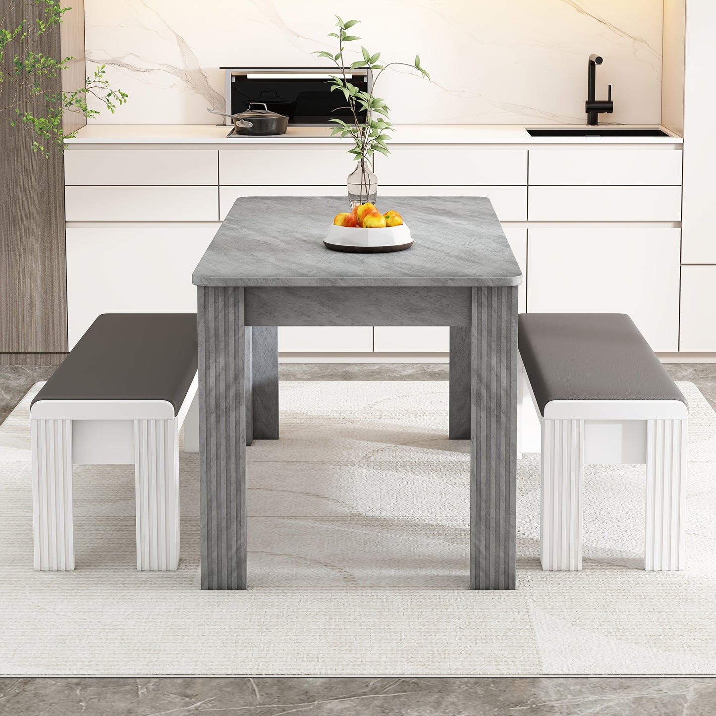 Eettafel – Tafel – Eetkamertafel – Koffietafel – Dinertafel – Grijs Betonlook – Stevige Vierpootsconstructie – Onderhoudsvriendelijk Oppervlak