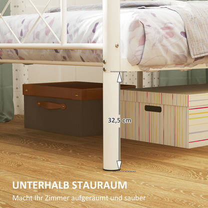 Eenpersoonsbed – Bedframe – Stalen Bed – Opbergbed – Slaapkamerbed – Wit – Stevig Stalen Frame – Ruimtebesparend Met Opbergruimte Onder Bed