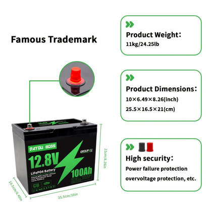 Lithium Accu 12V 100Ah – Lifepo4 Accu – Deep Cycle Batterij – Li-Ion Accu – Vervangbare Batterij – 8000+ Cycli – 100A BMS Bescherming