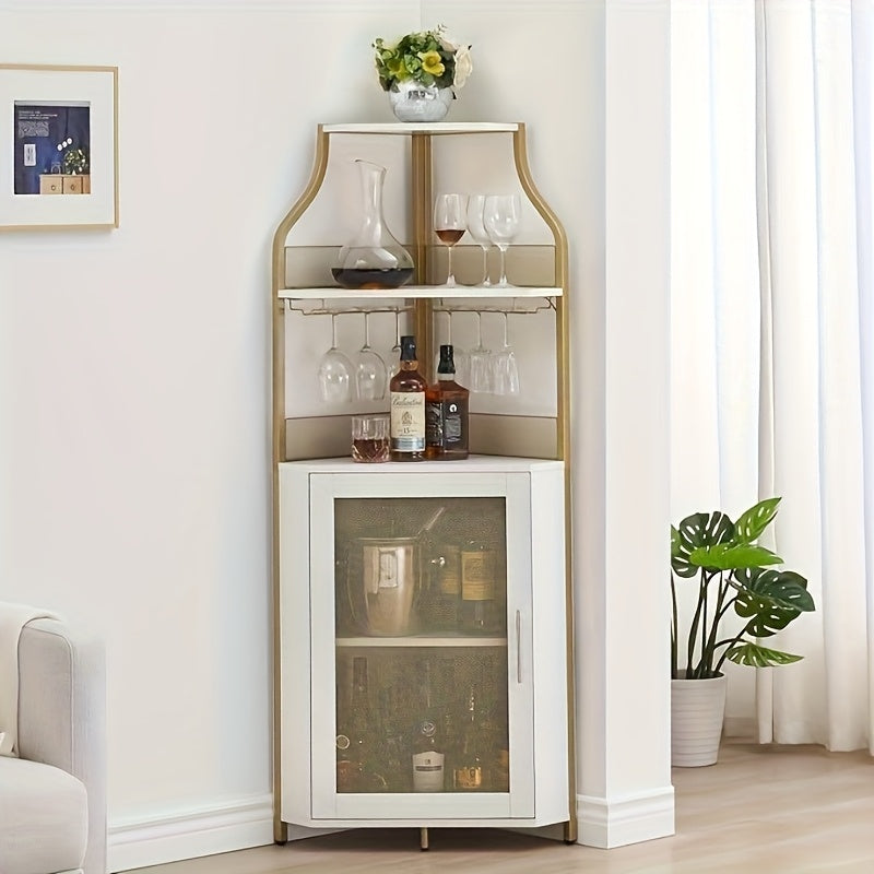 4-Tier Corner Wine & Coffee Bar Cabinet - Hardwood Construction, Removable Wine Rack, Glass Holders & Mesh Doors, Holds 50+ Bottles, Space-Saving Design with Dual Use as Serving Table, 73.66cm Height, Wine Bar Cabinet, Versat
