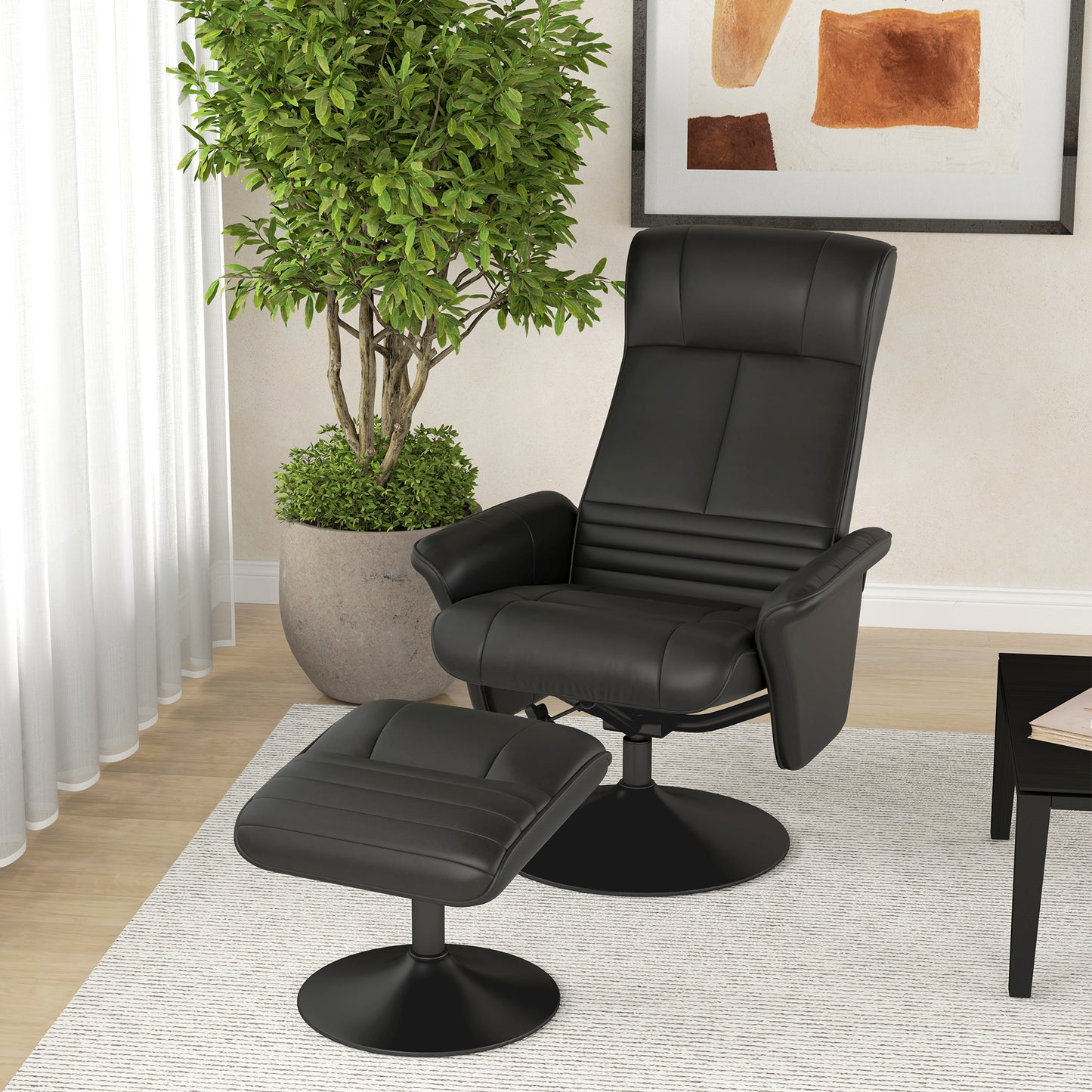 Draaifauteuil – Fauteuil – Accentstoel – Relaxstoel – Stoel Met Hocker – Zwart – Ergonomisch Ontwerp – Microvezel Look – Draagkracht Tot 150 kg