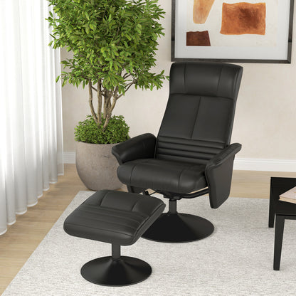 Draaifauteuil – Fauteuil – Accentstoel – Relaxstoel – Stoel Met Hocker – Zwart – Ergonomisch Ontwerp – Microvezel Look – Draagkracht Tot 150 kg