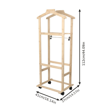 Kledingrek – Garderoberek – Kapstok – Dressboy – Opbergrek – Vrijstaand – Met Wielen – Hout – Duurzaam – 107x47x37 cm