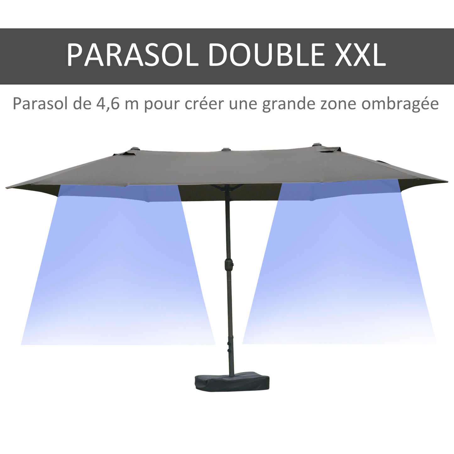 XXL Tuinparasol – Terrasparasol – Zonnescherm – Buitenparasol – Grote Parasol – Stalen Frame – Polyester Doek – Grijs – Met Voet En Knikhendel