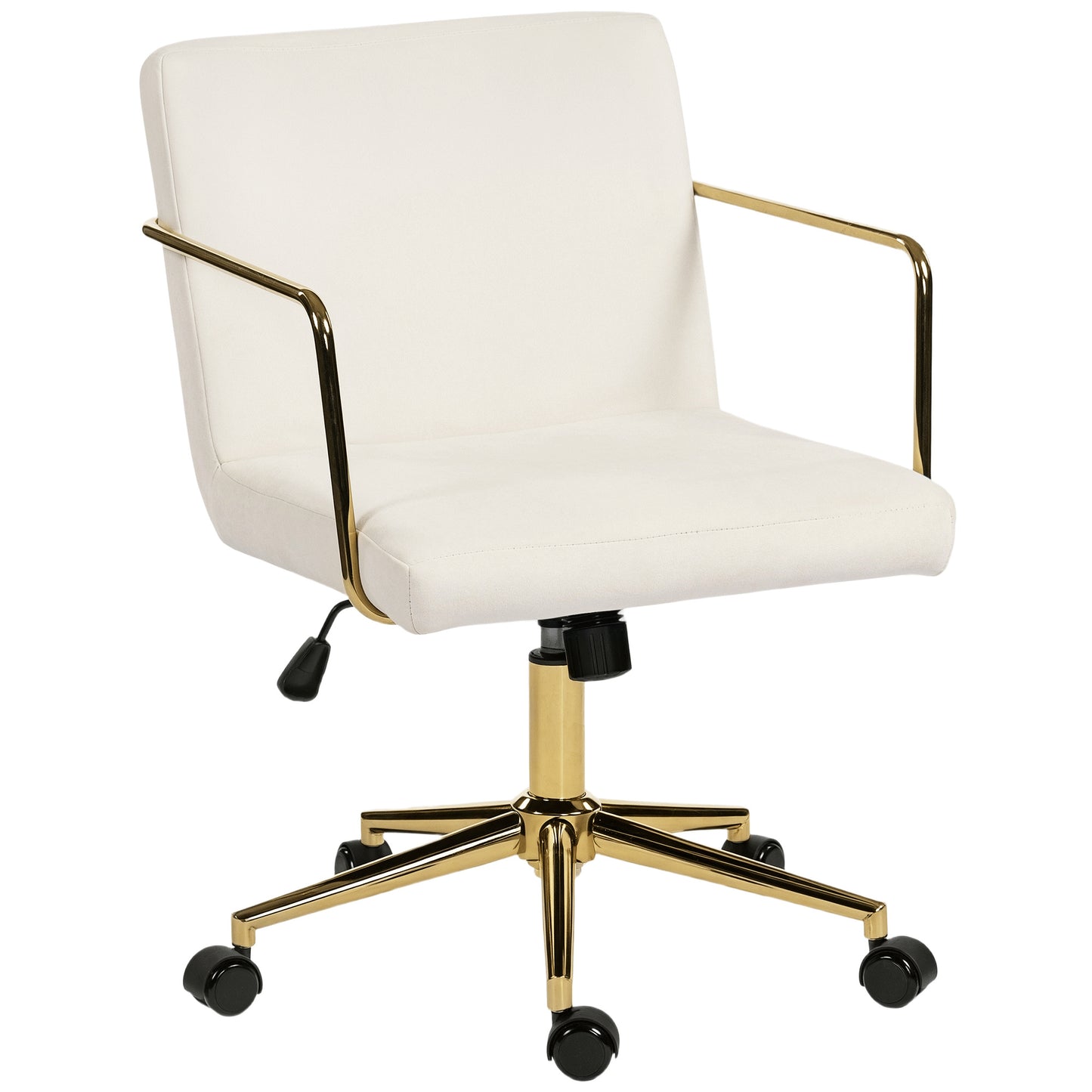 Bureaustoel – Kantoorstoel – Gamestoel – Draaistoel – Werkstoel – Velvet-Look Stof – Metaal Onderstel – Crèmekleur Met Gouden Accenten