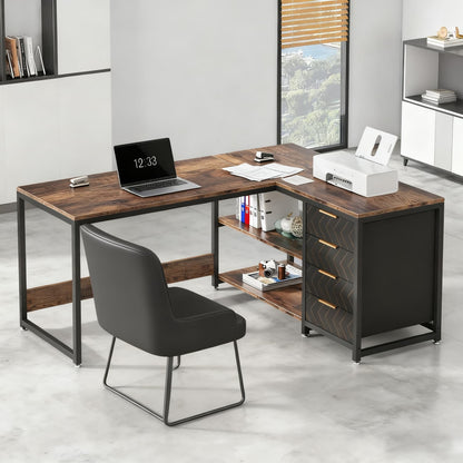 Computertafel – Computerbureau – Bureautafel – Hoekbureau – Werktafel – L-vormig Ontwerp – Stevig Spaanplaat Met Metalen Frame