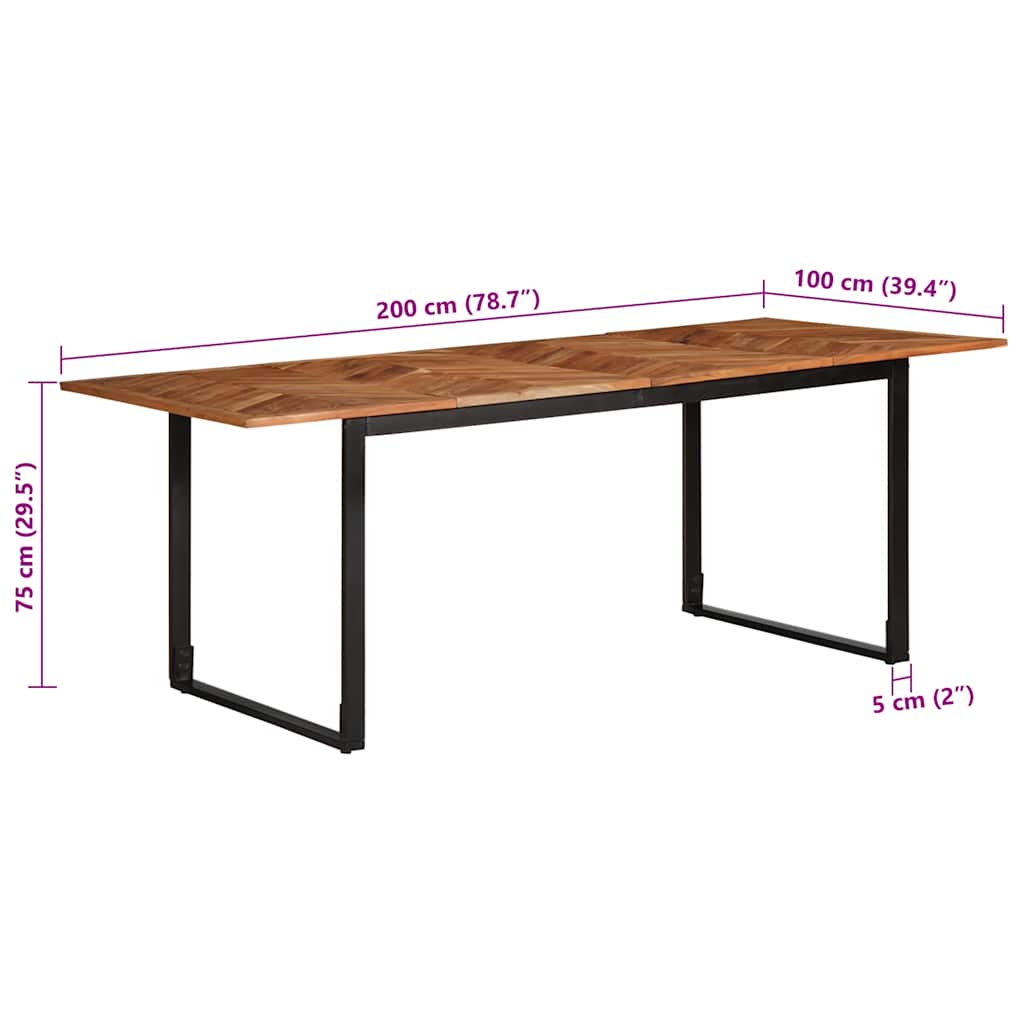 Eettafel – Eetkamertafel – Keukentafel – Rechthoekige Tafel – Restauranttafel – Massief Acaciahout – 200x100x75 cm – Robuust Met Metalen Frame