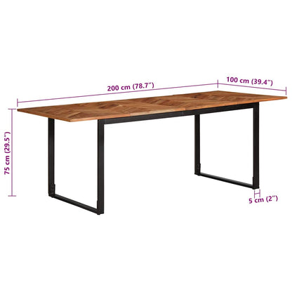 Eettafel – Eetkamertafel – Keukentafel – Rechthoekige Tafel – Restauranttafel – Massief Acaciahout – 200x100x75 cm – Robuust Met Metalen Frame