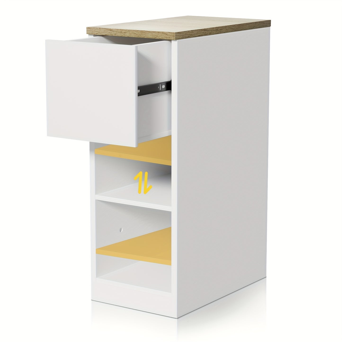 Nachtkastje – Bijzettafel – Ladekastje – Opbergtafel – Nachtkast – Compact Design – MDF Hout Wit – 45x25x70 cm – 1 Lade & 2 Planken
