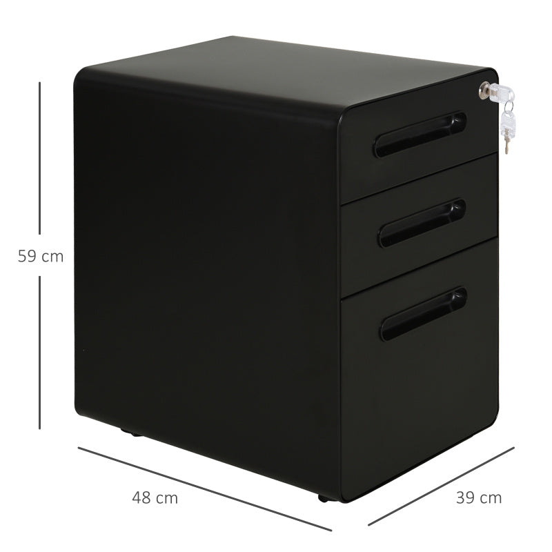 Archiefkast – Ladenkast – Opbergkast – Dossierkast – Ladeblok – 3 Laden Met Slot – Compact En Stevig – Zwart 39x48x59 cm