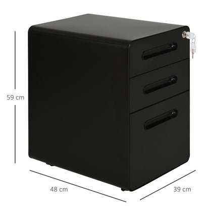 Archiefkast – Ladenkast – Opbergkast – Dossierkast – Ladeblok – 3 Laden Met Slot – Compact En Stevig – Zwart 39x48x59 cm