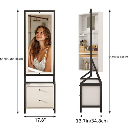 Makeupspiegelkast – Sieradenkast – Make-upkast – Kaptafel – Spiegelkast – 360° Draaibaar – Wit Hout – 2 Lade Opbergruimte