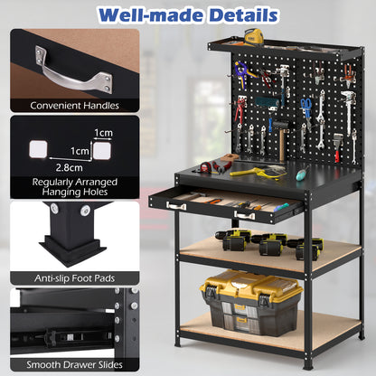 Werkbank – Werktafel – Klusbank – Werkplek – Pegboard – 32" x 16" – 20 Gereedschapshaken – Draagvermogen 495 lbs