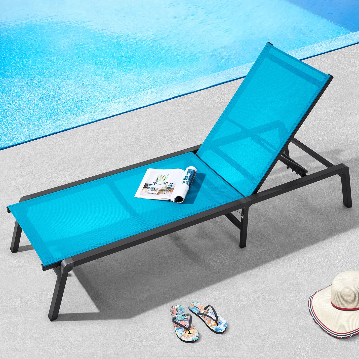 Chaise Lounge – Ligstoel – Loungestoel – Tuinstoel – Patiostoel – Verstelbaar 5-standen – Aluminium Frame – Weerbestendig Blauw