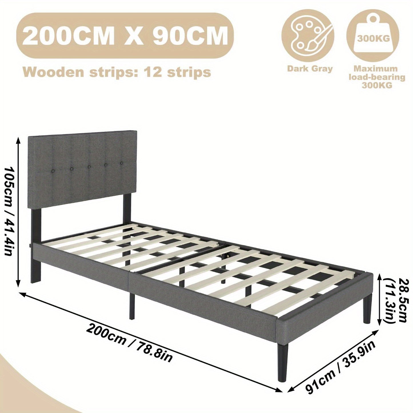 Bedframe – Bed – Slaapbed – Ledikant – Boxspring – Lichtgrijs Linnen – 140x200 cm – Stevig Multiplex – Comfortabele Hoofdbord