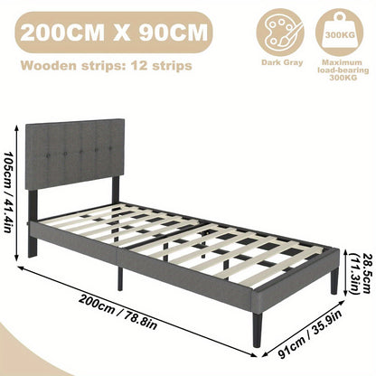 Bedframe – Bed – Slaapbed – Ledikant – Boxspring – Lichtgrijs Linnen – 140x200 cm – Stevig Multiplex – Comfortabele Hoofdbord
