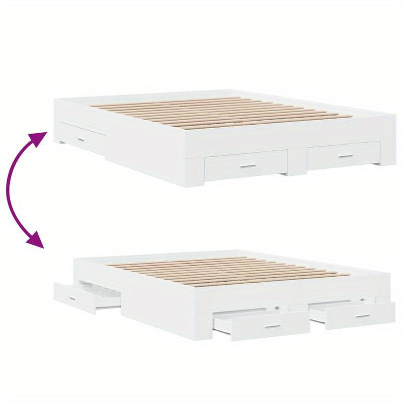 Bedkast – Bedframe – Bedombouw – Bedlade – Opbergbed – Wit – 160x200 cm – Massief Hout – Met Opbergladen