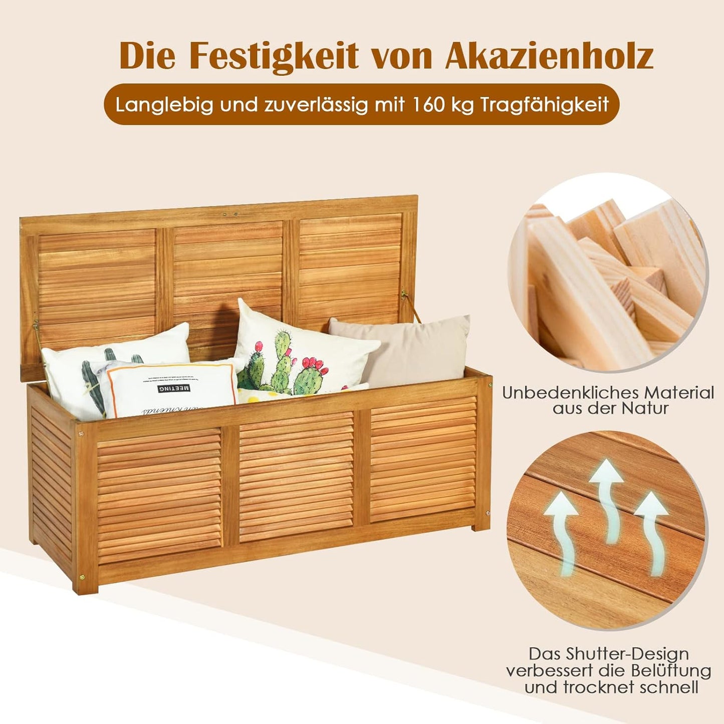 Tuinkist – Tuinbank – Opbergbox – Kussenbox – Tuinopbergkast – Acaciahout – 178L Opbergruimte – Ventilatieopeningen