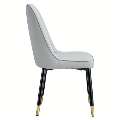 2pcs package chair, modern light gray dining chair with PU leather back cushion and black metal legs, suitable for a variety of scenes such as dining room, kitchen and bedroom., Kitchen Seating, Contemporary Design, Highquali