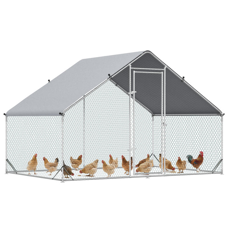 Large Heavy-Duty Metal Chicken Coop & Poultry House with Shade Roof, Free-Range Enclosure, Lockable Doors & Ventilation Mesh Walls - Outdoor Barn for 4-6 Chickens, Ducks, Rabbits (3x2x2m) - Easy Assembly, -Proof Design