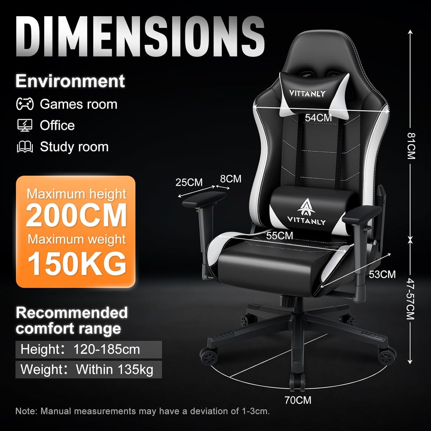 Gamingstoel – Ergonomische Stoel – Gamerstoel – Bureaustoel – Draaistoel – In Hoogte Verstelbaar – Rugleuning 90°-135° – Geschikt Tot 150 Kg – Wit