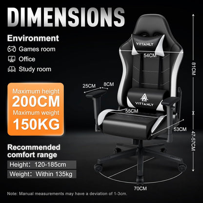 Gamingstoel – Ergonomische Stoel – Gamerstoel – Bureaustoel – Draaistoel – In Hoogte Verstelbaar – Rugleuning 90°-135° – Geschikt Tot 150 Kg – Wit