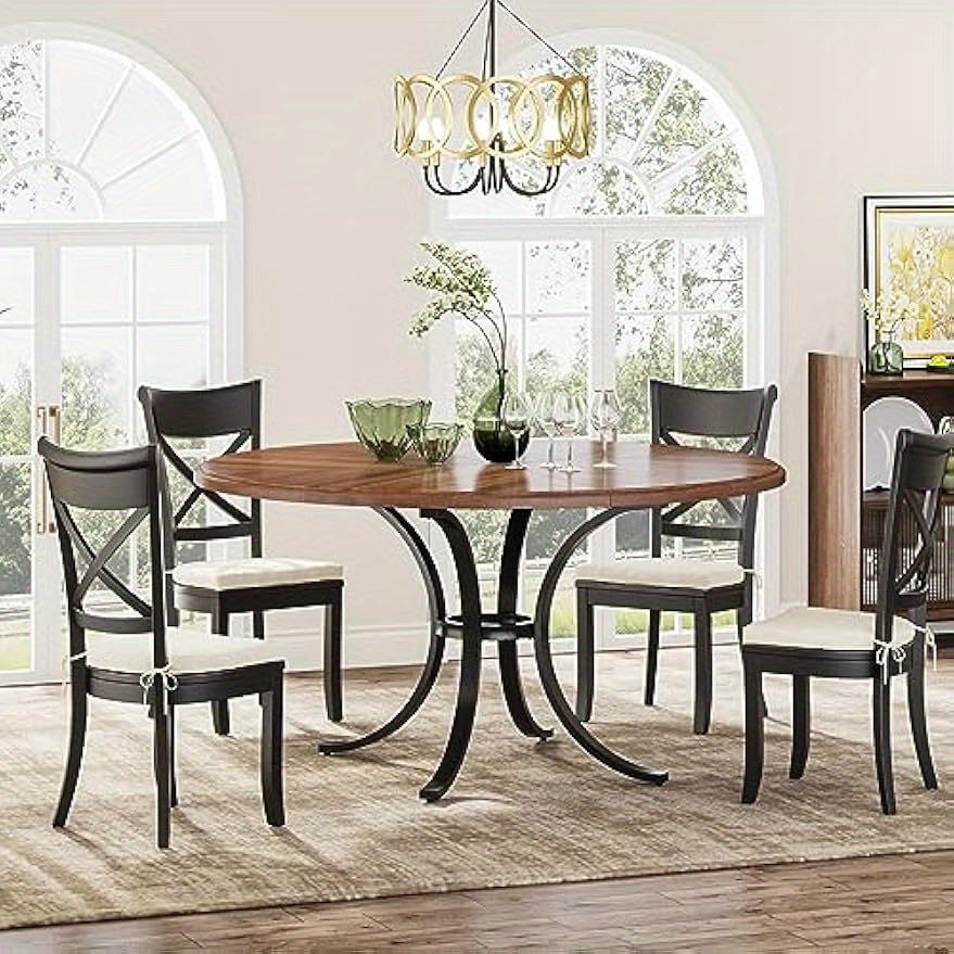 Eettafel – Ronde Tafel – Keukentafel – Eetkamertafel – Tafeltje – 119 cm Diameter – Lichtgrijs Houtlook – Stevig Zwart Metalen Onderstel