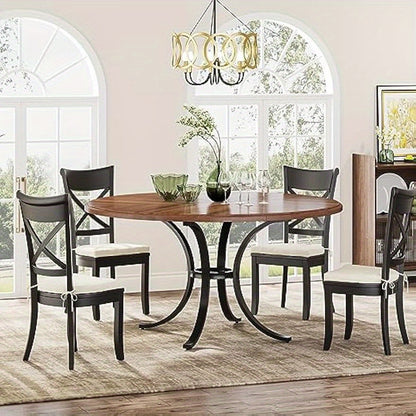 Eettafel – Ronde Tafel – Keukentafel – Eetkamertafel – Tafeltje – 119 cm Diameter – Lichtgrijs Houtlook – Stevig Zwart Metalen Onderstel