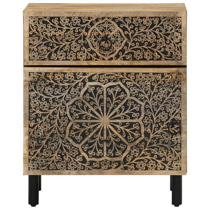Nachtkastje – Bijzettafel – Ladekast – Opbergkast – Nachtkast – Massief Mangohout – Modern Design – Compact 50x33x60 cm – Zwarte en Gouden Deuren