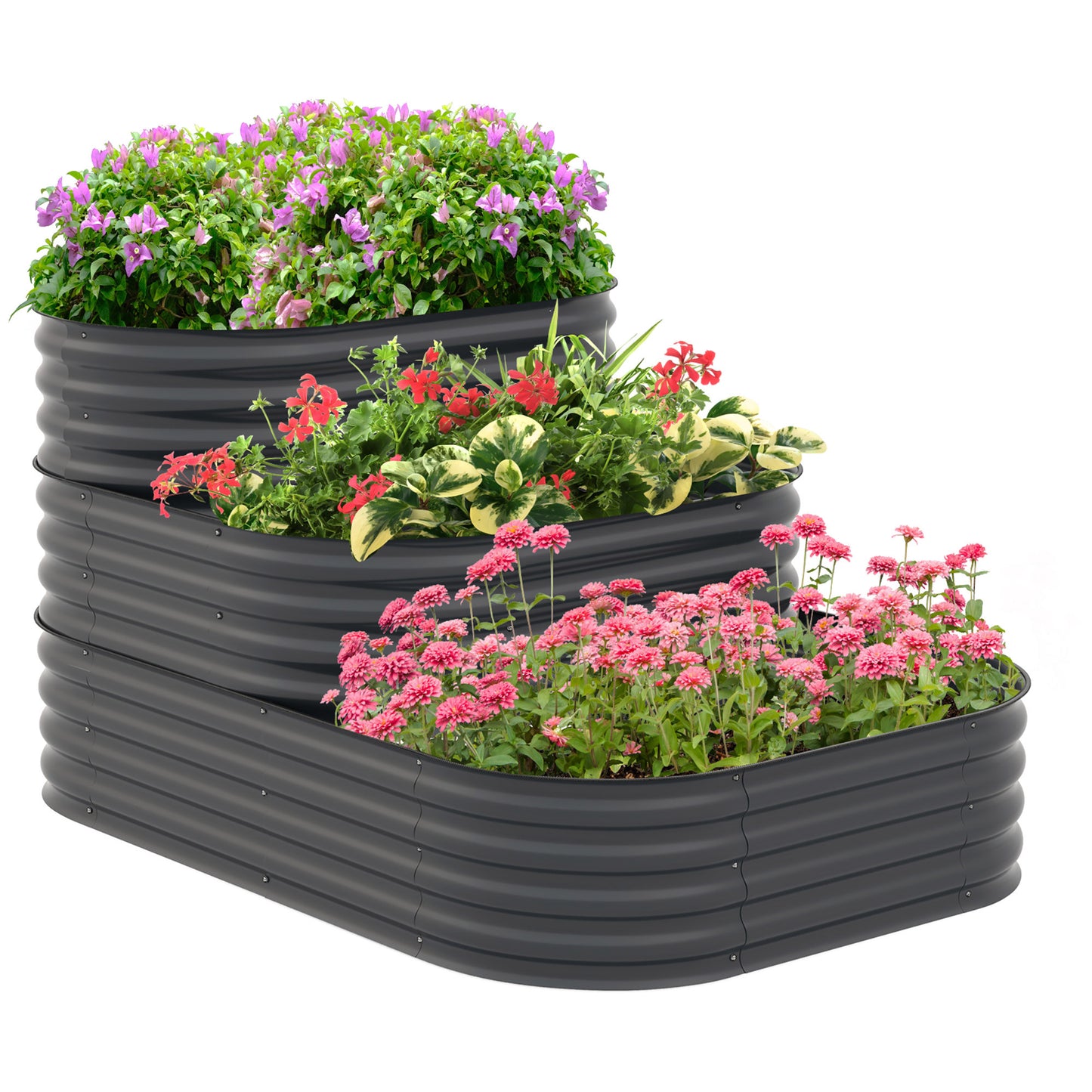 Hoogte Tuinbak – Plantenbak – Balkontuinbak – Kruidenbak – Bloembak – 3 Niveau’s – Stalen Open Bodem – Donkergrijs – 158x109x82 cm