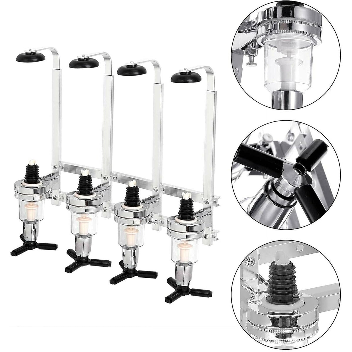 4-Bottle Wall-Mounted Beverage Dispenser (Bar Butler) - Heavy-Duty Aluminum Drink Dispenser with Spigot Tap, Space-Saving Countertop/Kitchen/Party Server System, Compatible with Soda, Juice, Water - Easy Install for Home Bars & Restaurants, Wine Dispenser