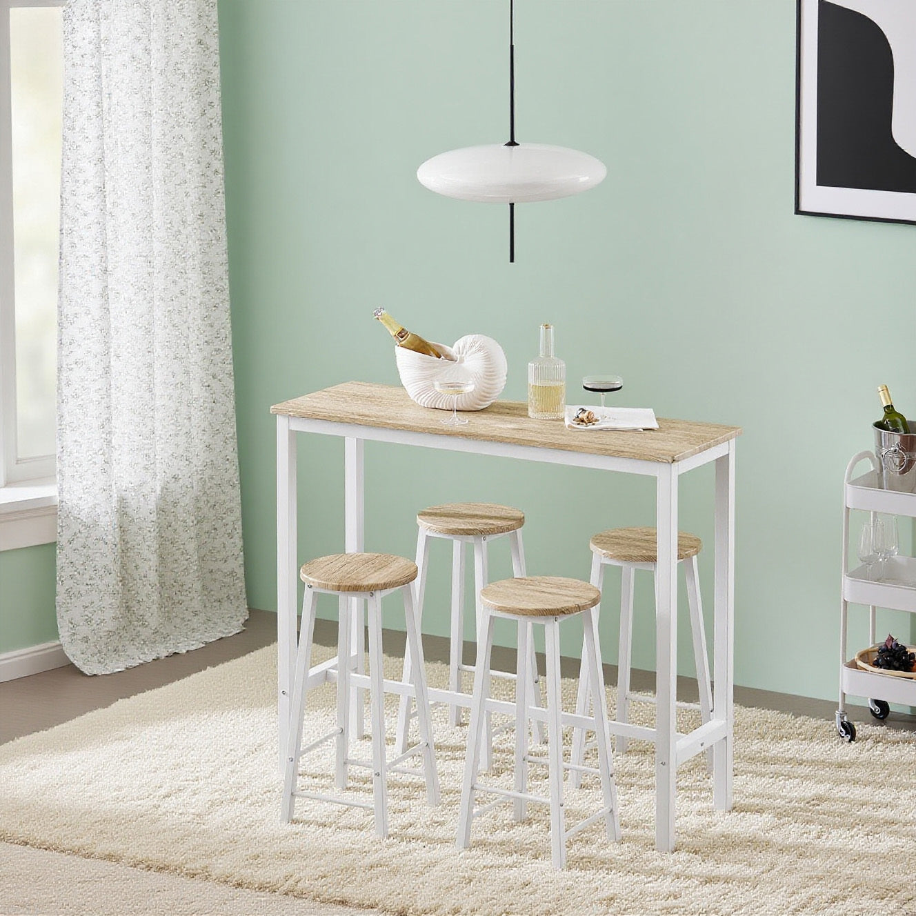 Eettafelset – Barset – Keukentafelset – Bistroset – Compact Dinermeubel – Ruimtebesparend Ontwerp – MDF Tafelblad Met Stalen Frame