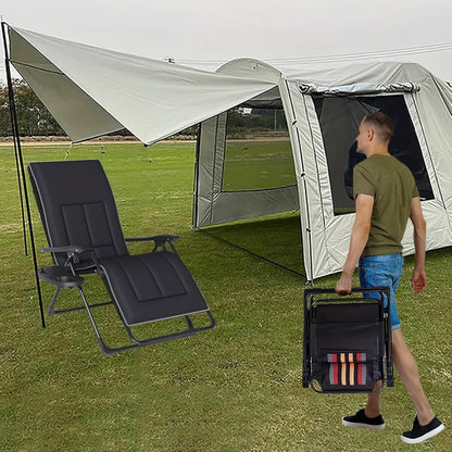 Ligbed – Ligstoel – Zonnebed – Tuinstoel – Loungestoel – Inklapbaar – Verstelbare Rugleuning – Extra Breed 72 cm – Inclusief Kussens en Bekerhouder – Zwart – Max. Draaggewicht 199,6 kg