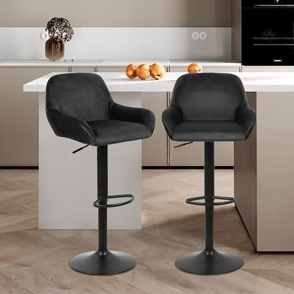Barstoel – Barkruk – Barstoelen – Keukenstoel – Barkrukken Set van 2 – Luxe Velvet Bekleding – Met Armleuningen – Extra Breed Zitvlak – Ergonomisch Ontwerp – Geschikt voor 90 cm Kookeiland