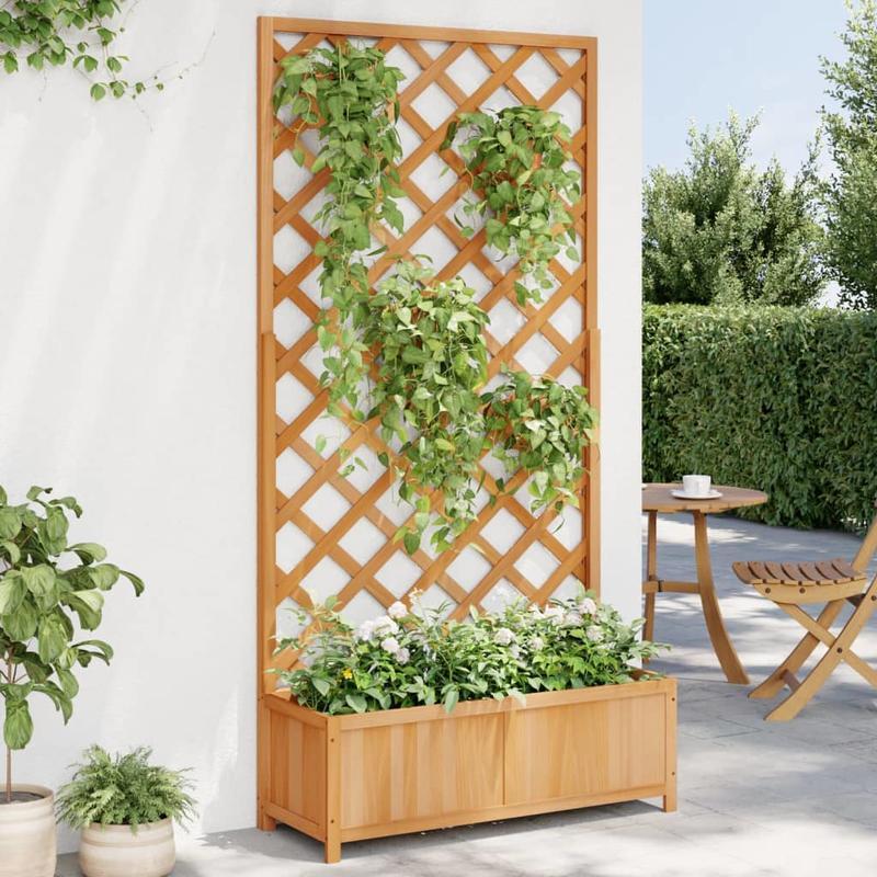 Bloempotstander – Plantenstandaard – Bloemenbak – Plantenbak – Plantenhouder – Houten Lattenrek – Massief Grenenhout – Weerbestendig Bruin